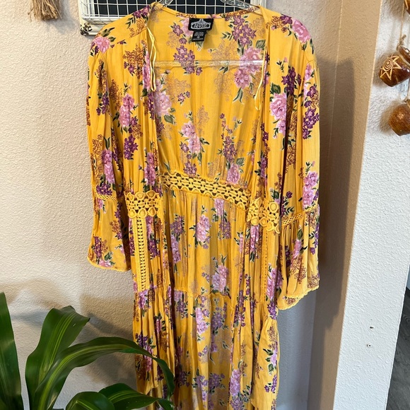 Angie Tops - Angie Gypsy Rose Kimono Yellow  Floral Boho